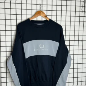 Fred Perry Bluza Crewneck Logo L Vintage Streetwear Niebieska - zdjęcie 3