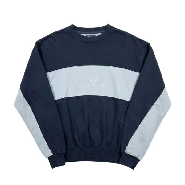 Fred Perry Bluza Crewneck Logo L Vintage Streetwear Niebieska - widok ogólny przód vintage