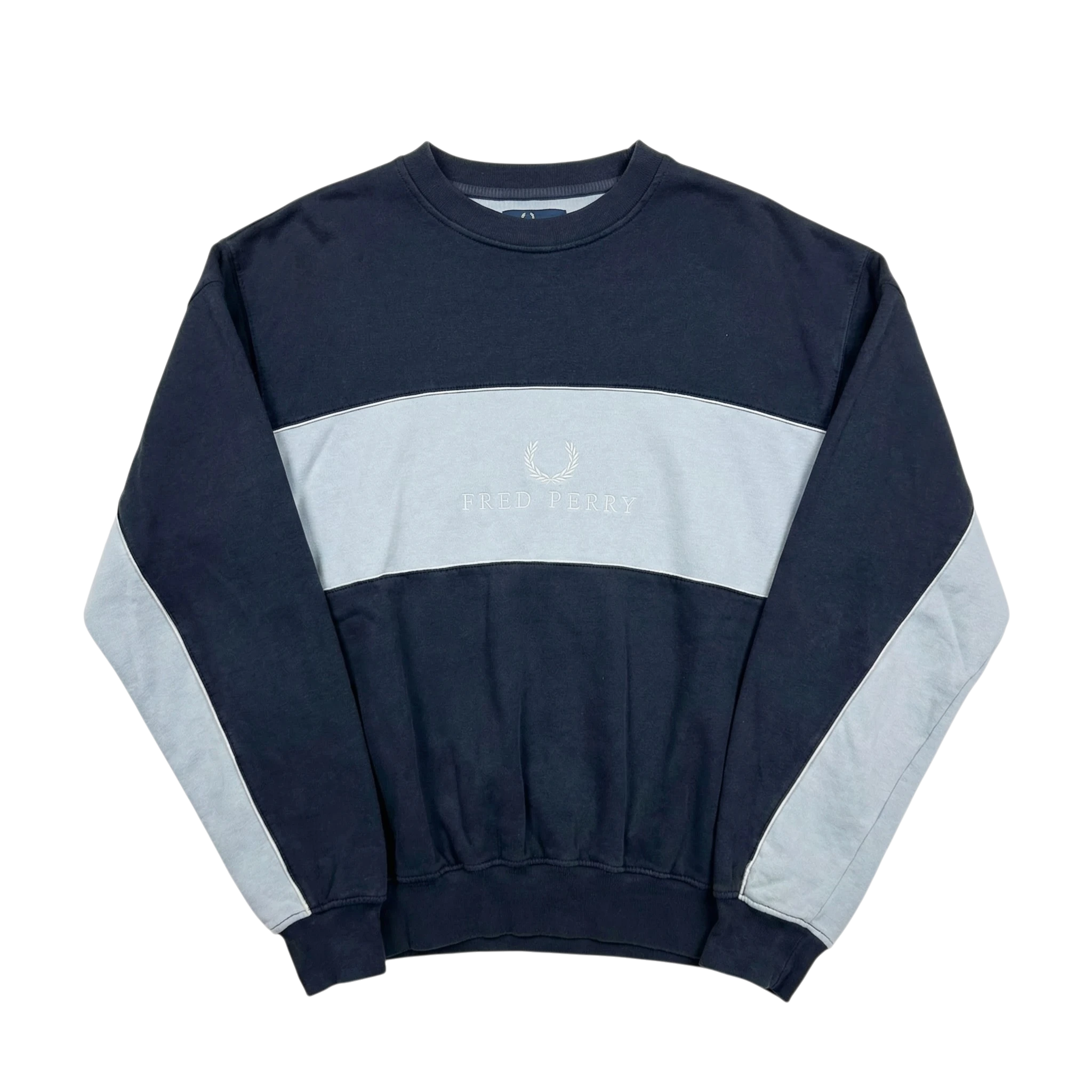 Fred Perry Bluza Crewneck Logo L Vintage Streetwear Niebieska - widok ogólny przód vintage