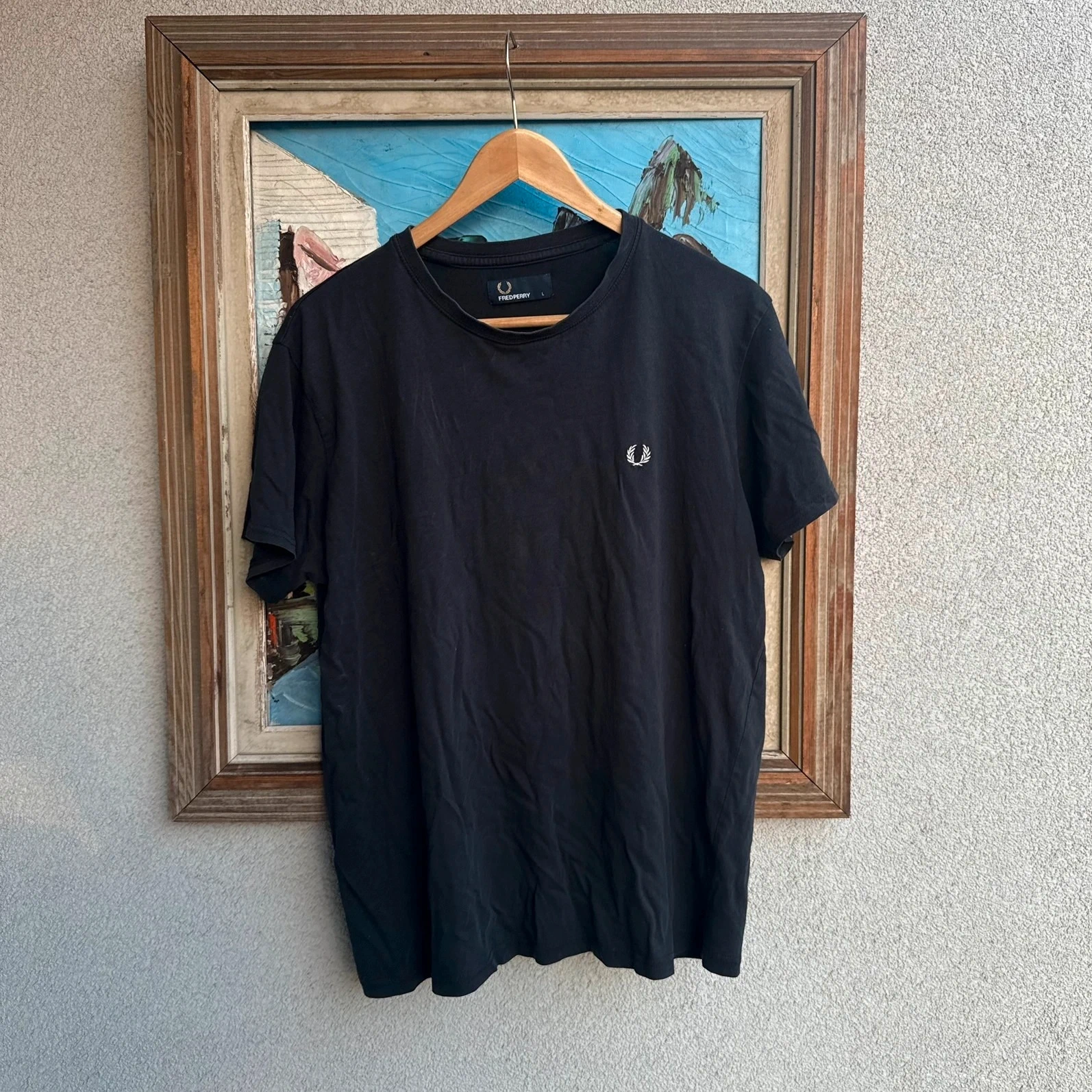 Fred Perry Koszulka Czarna Logo Haft XL Vintage Streetwear - widok ogólny przód vintage