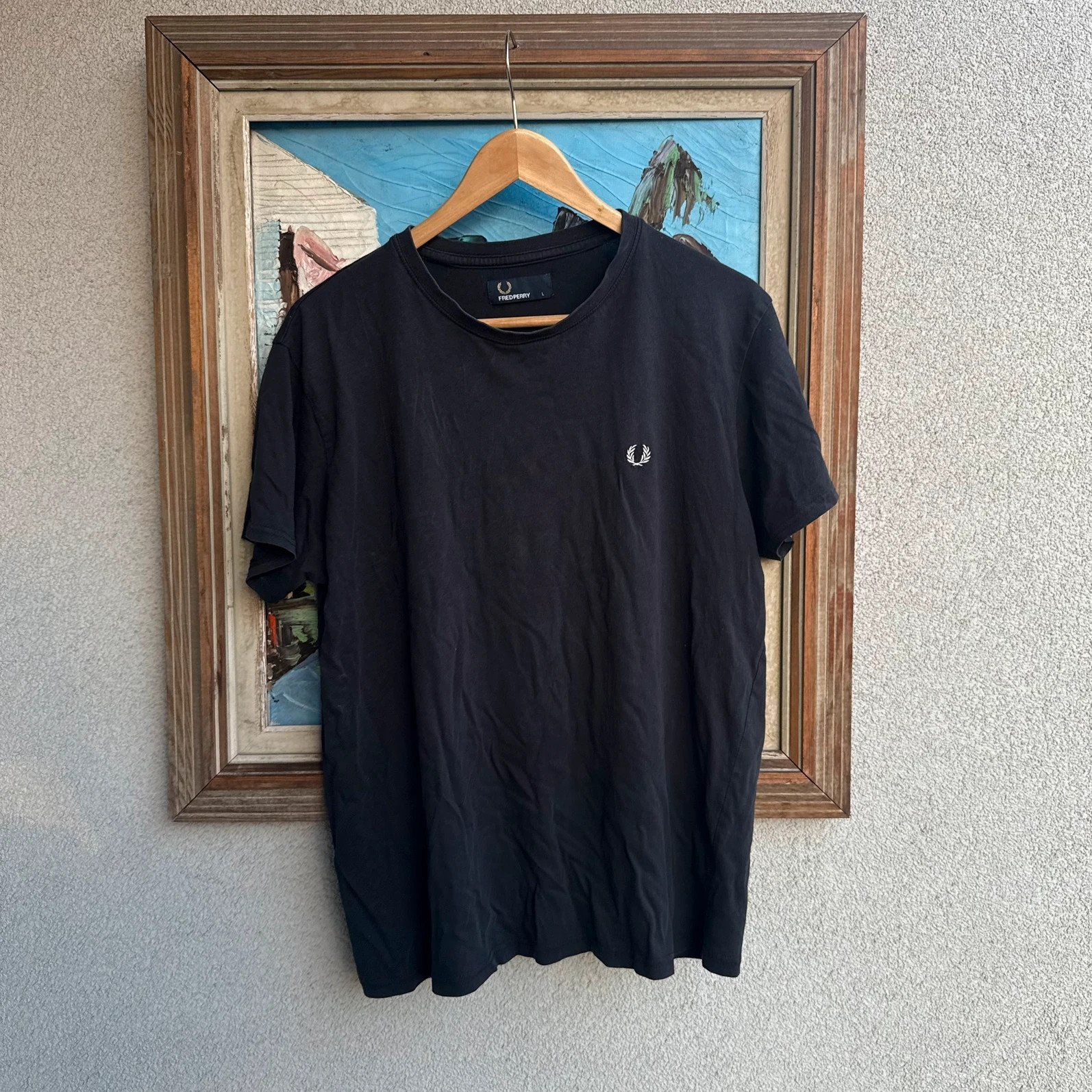Fred Perry Koszulka Czarna Logo XL Vintage Streetwear - widok ogólny przód vintage