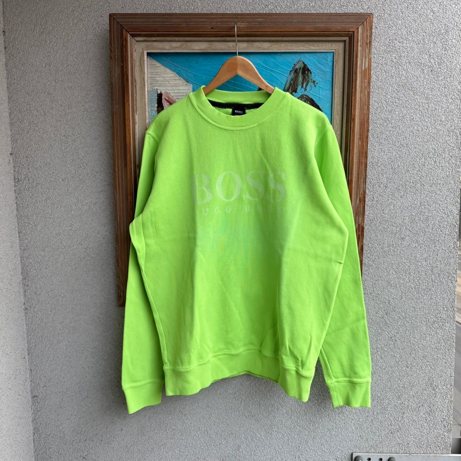 Hugo Boss Bluza Neonowa z Nadrukiem L Vintage Streetwear - widok ogólny przód vintage