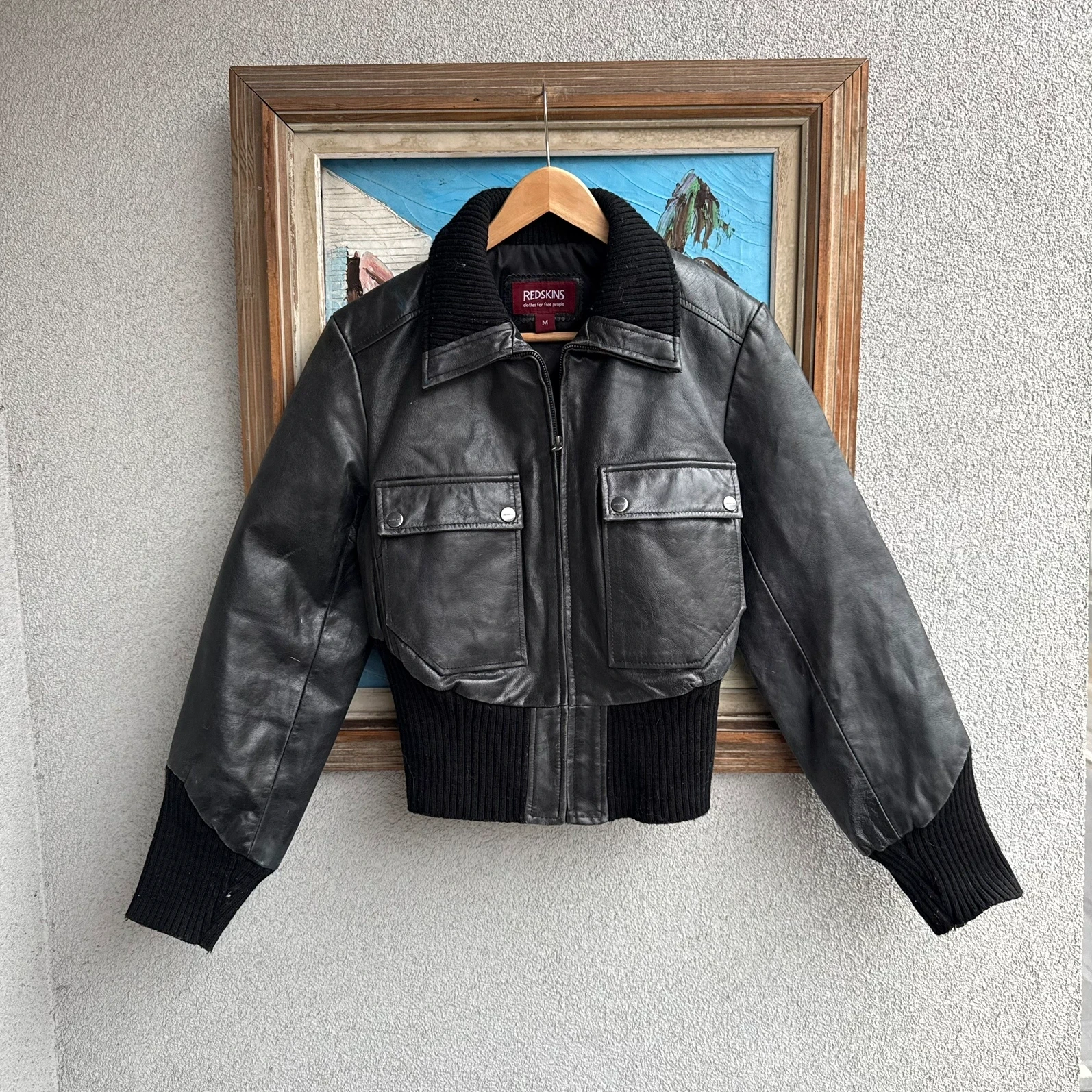 Japan Style Kurtka Skórzana Cropped L Vintage Streetwear - widok ogólny przód vintage