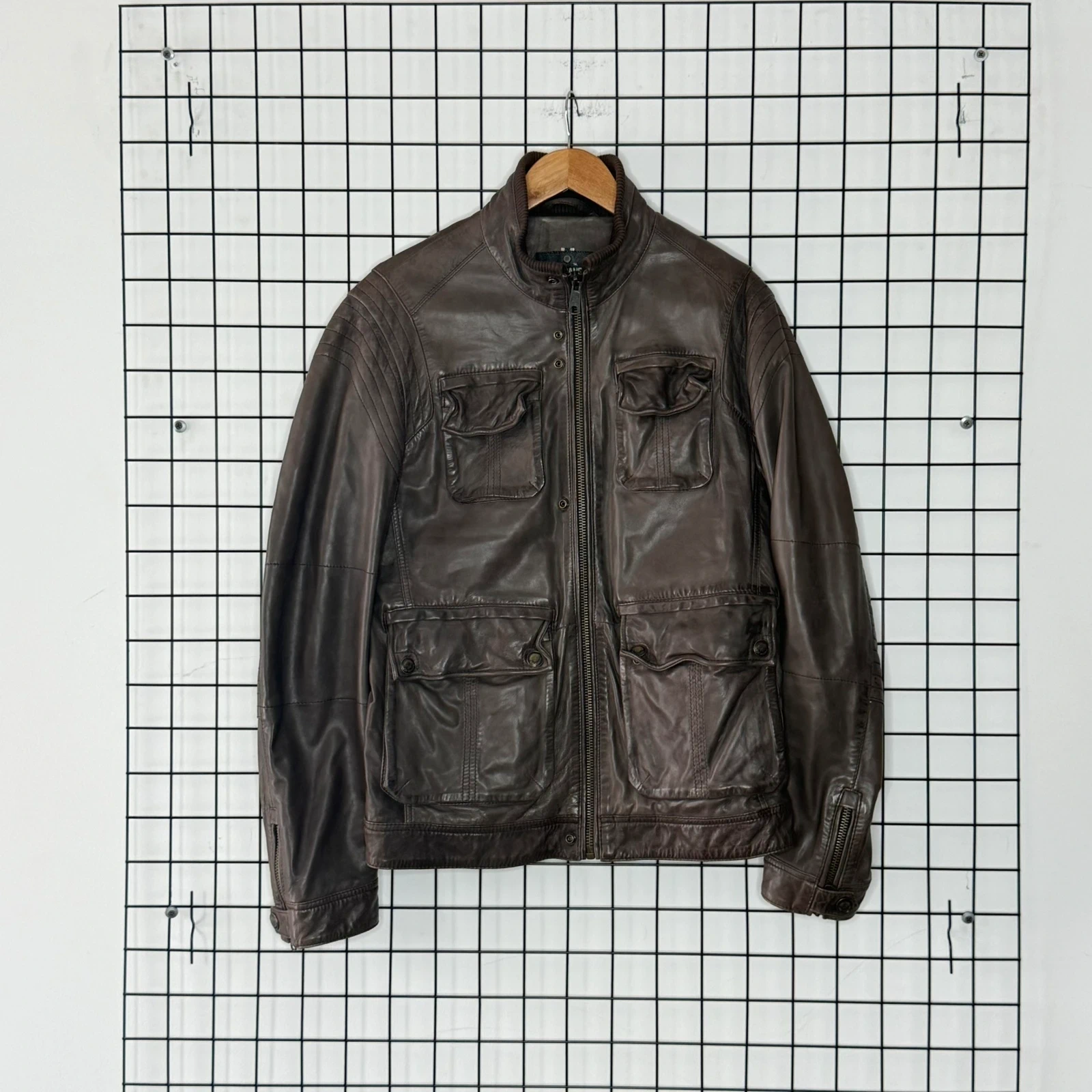 Japan Style Kurtka Skórzana Multipocket XL Vintage Retro - widok ogólny przód vintage