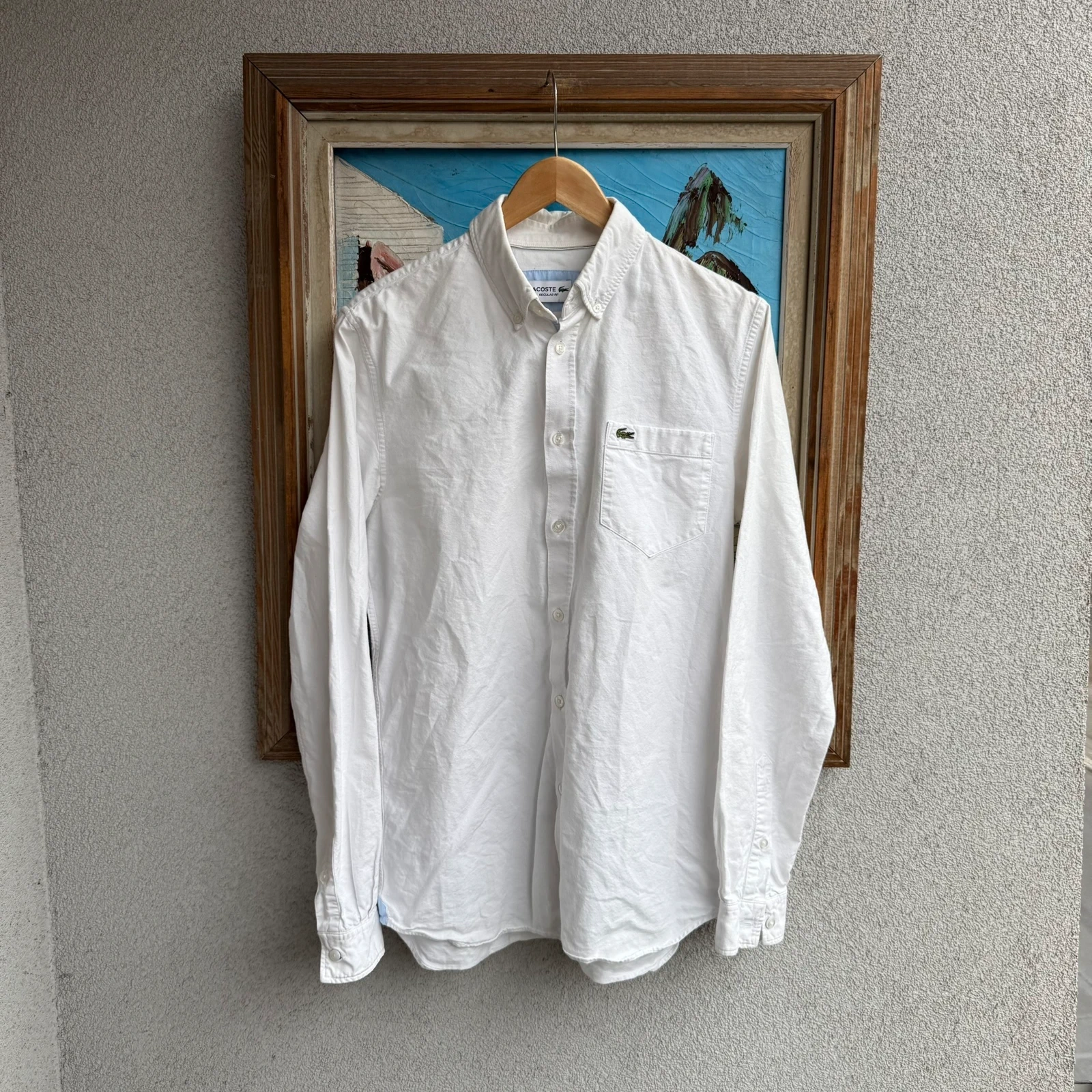 Lacoste Koszula Biała Elegancka Logo M Vintage Streetwear - widok ogólny przód vintage