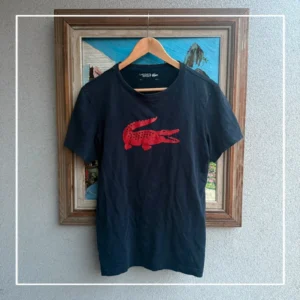 Lacoste Koszulka z Nadrukiem Navy L Vintage Streetwear - zdjęcie 2