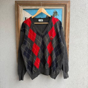 Lacoste Sweter Wełniany V-neck Romby XL Vintage - zdjęcie 2