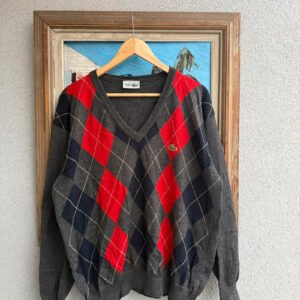 Lacoste Sweter Wełniany V-neck Romby XL Vintage - zdjęcie 3