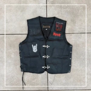 Metal Kamizelka Skórzana Rock Naszywki XXL Vintage - zdjęcie 2
