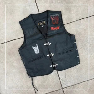 Metal Kamizelka Skórzana Rock Naszywki XXL Vintage - zdjęcie 4
