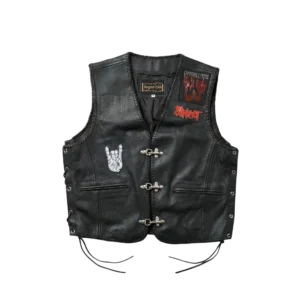 Metal Kamizelka Skórzana Rock Naszywki XXL Vintage - widok ogólny przód vintage