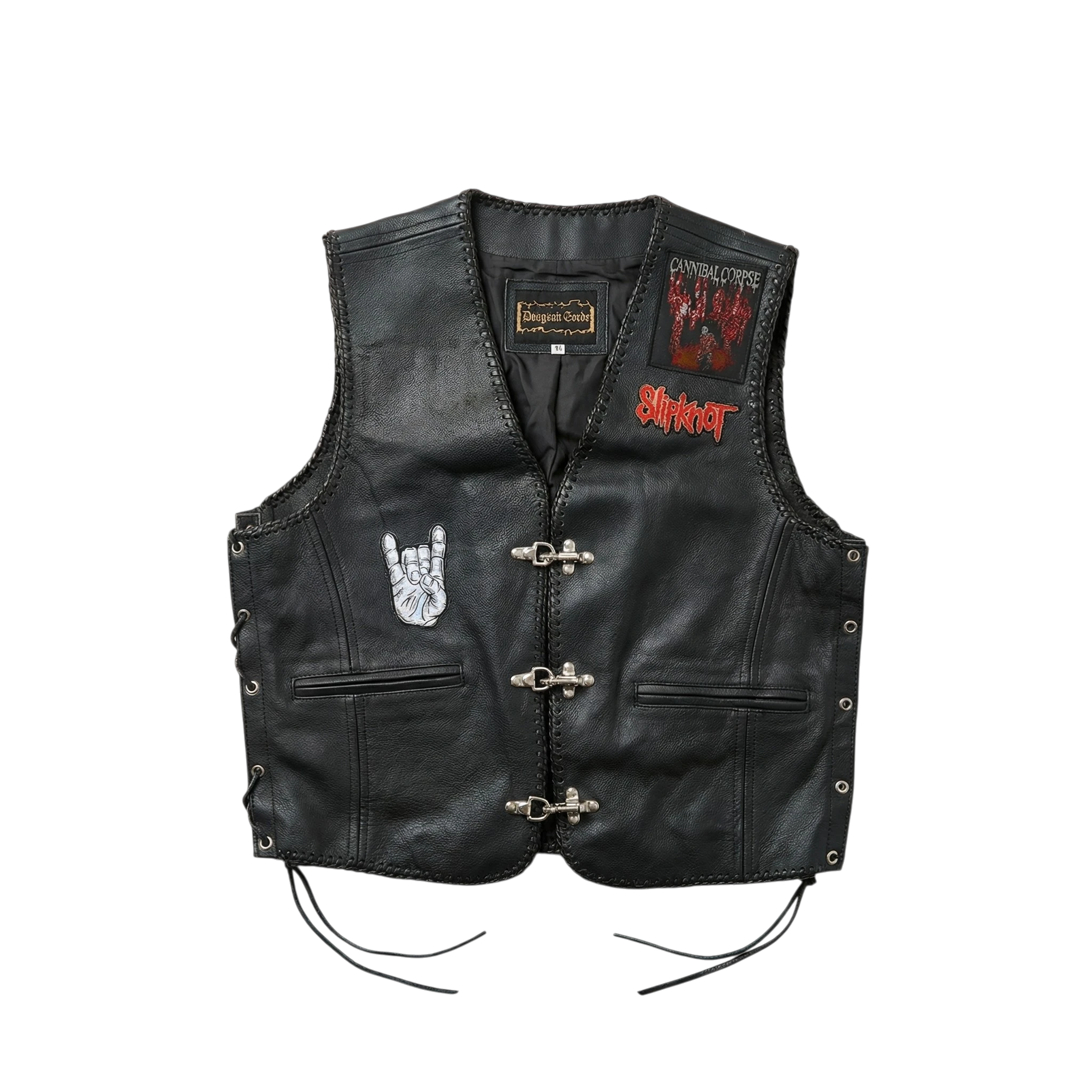 Metal Kamizelka Skórzana Rock Naszywki XXL Vintage - widok ogólny przód vintage