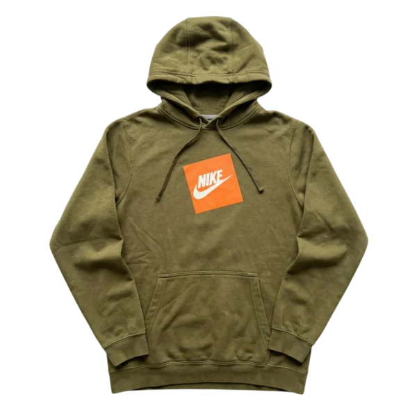 Nike Bluza Hoodie Khaki Swoosh L Vintage Streetwear - widok ogólny przód vintage