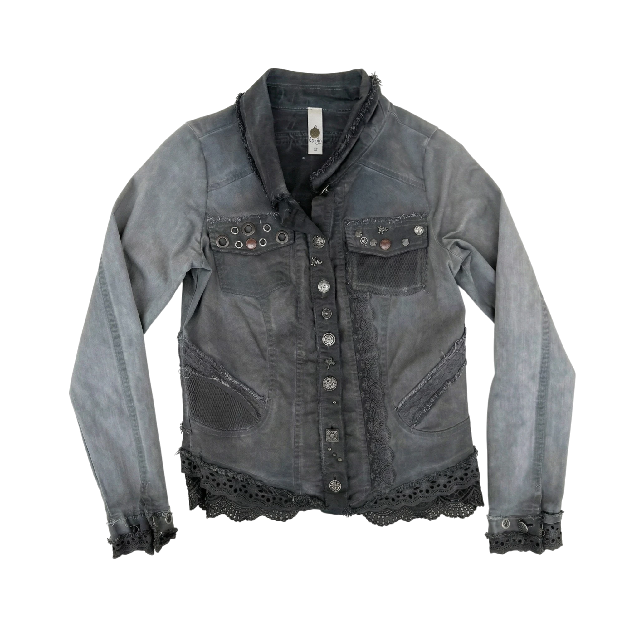 Opium Kurtka Szara 90s Goth XXXS Vintage Streetwear - widok ogólny przód vintage