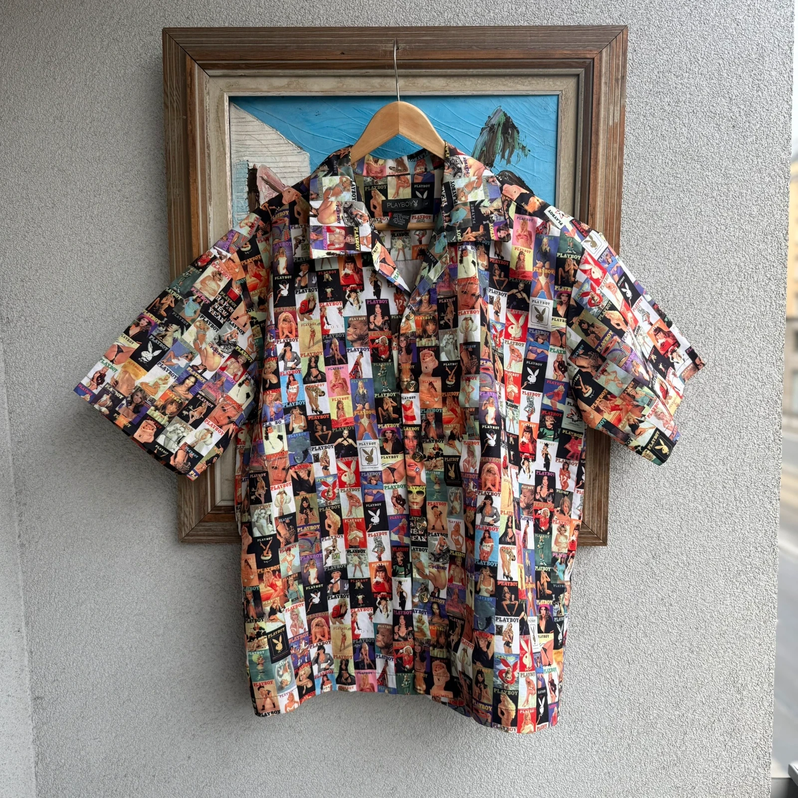 Playboy Koszula Full Print Hugh Hefner XL Vintage Retro - widok ogólny przód vintage