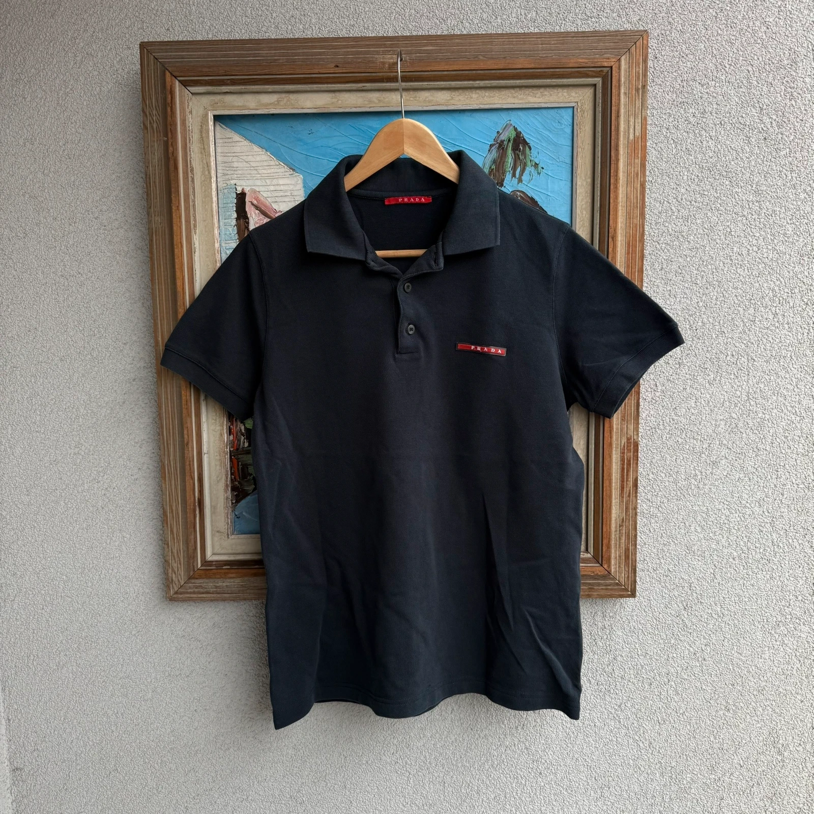 Prada Koszulka Polo Granatowa M Vintage Streetwear - widok ogólny przód vintage