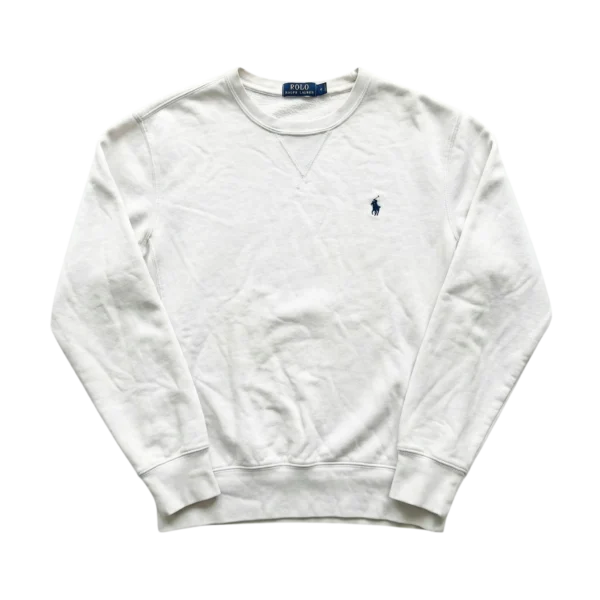 Ralph Lauren Bluza Crewneck Biała M Vintage Streetwear - widok ogólny przód vintage