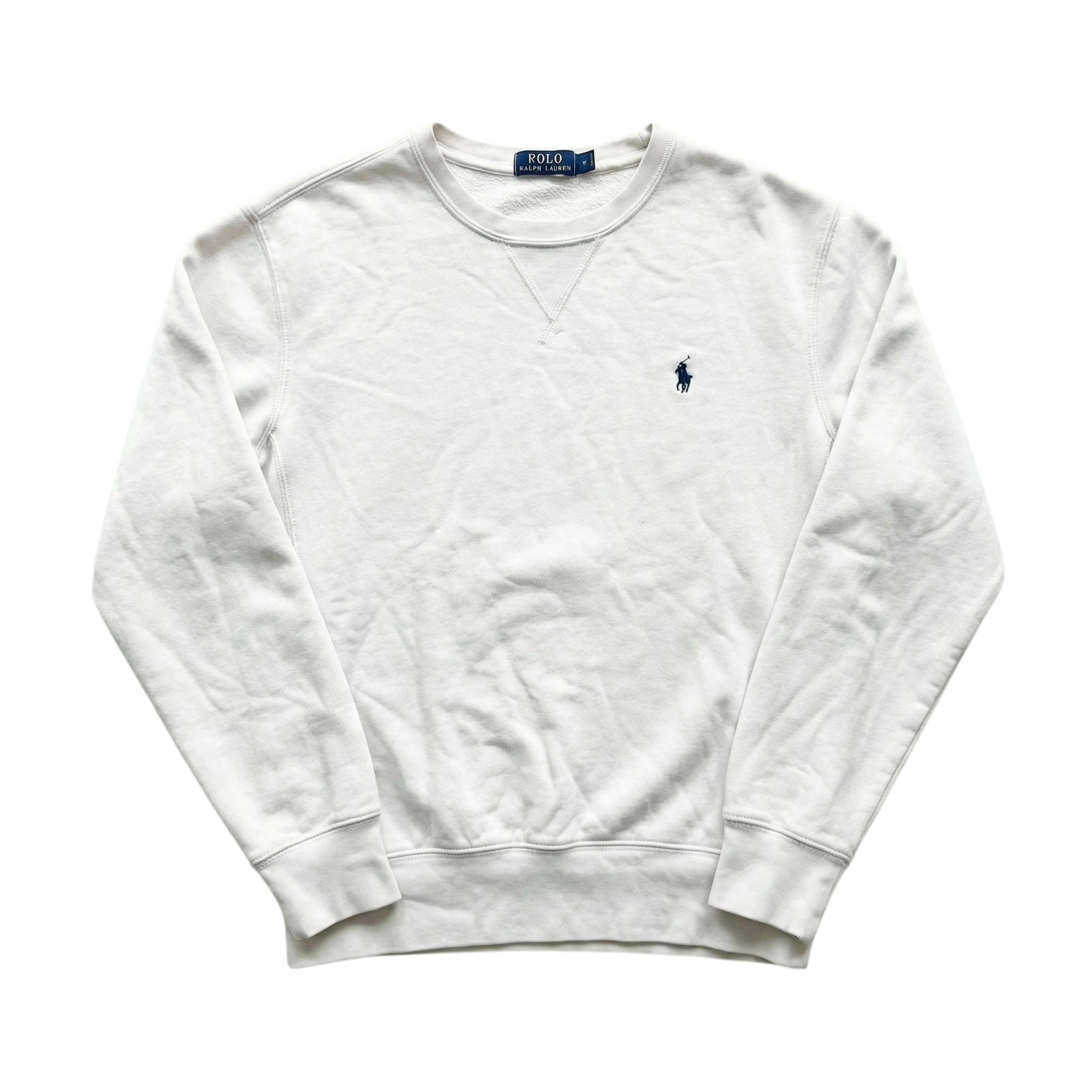 Ralph Lauren Bluza Crewneck Biała M Vintage Streetwear - widok ogólny przód vintage