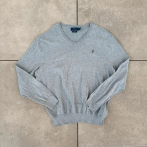 Ralph Lauren Sweter V-Neck Szary XXXL Vintage Streetwear - zdjęcie 2