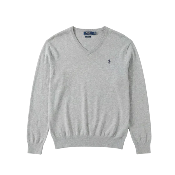 Ralph Lauren Sweter V-Neck Szary XXXL Vintage Streetwear - widok ogólny przód vintage