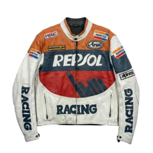 Repsol Kurtka Skórzana Racing XL Vintage Streetwear - widok ogólny przód vintage