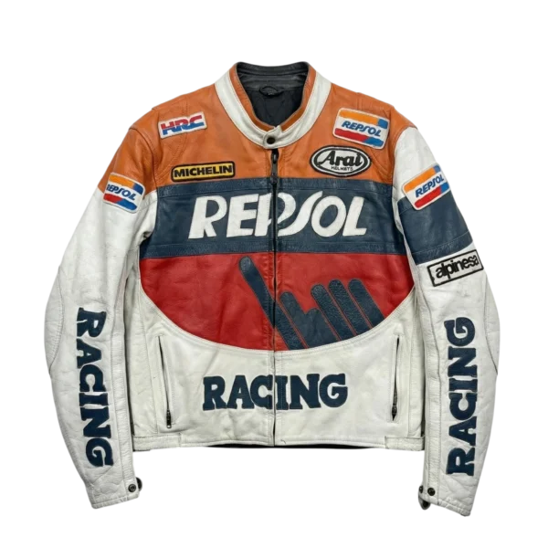 Repsol Kurtka Skórzana Racing XL Vintage Streetwear - widok ogólny przód vintage
