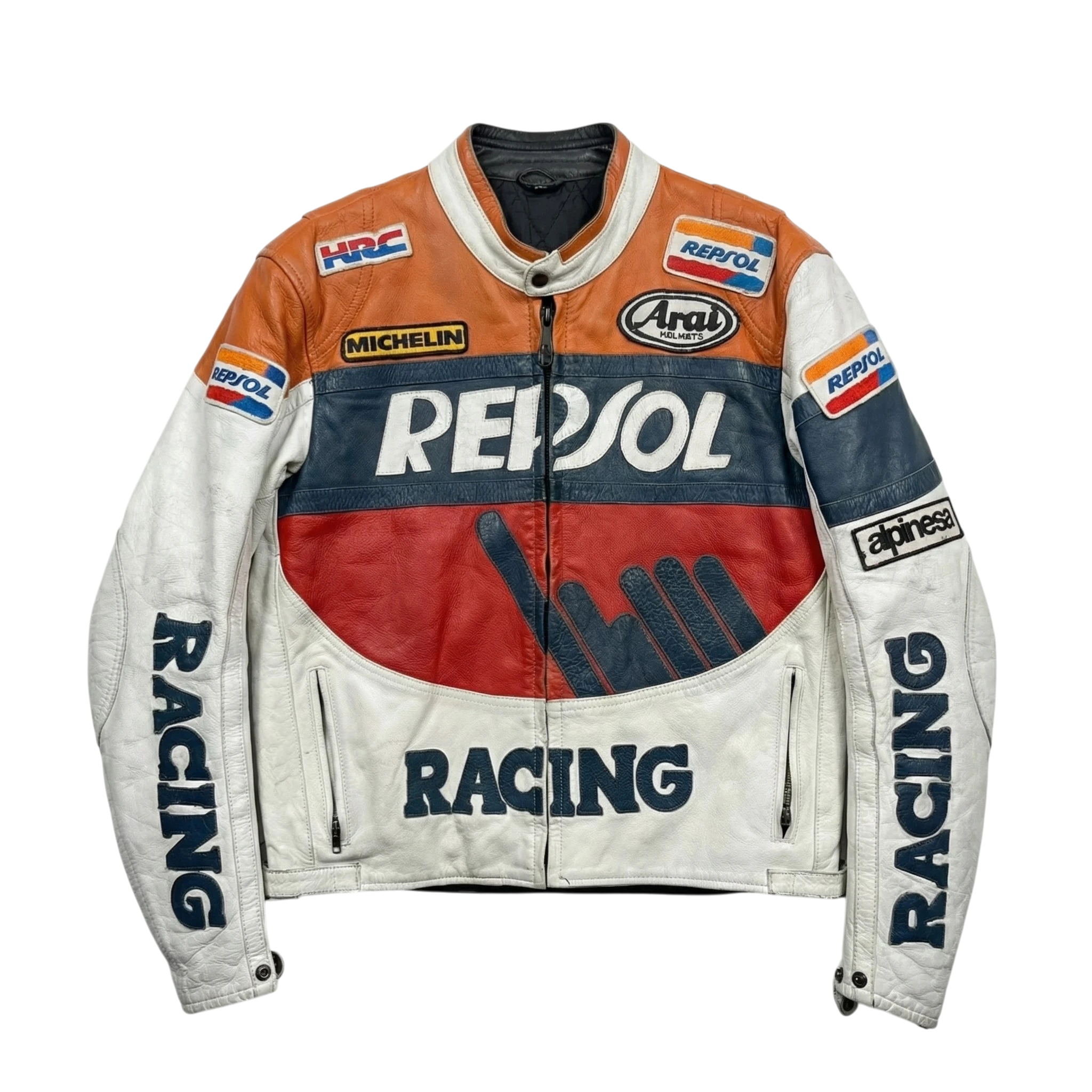 Repsol Kurtka Skórzana Racing XL Vintage Streetwear - widok ogólny przód vintage