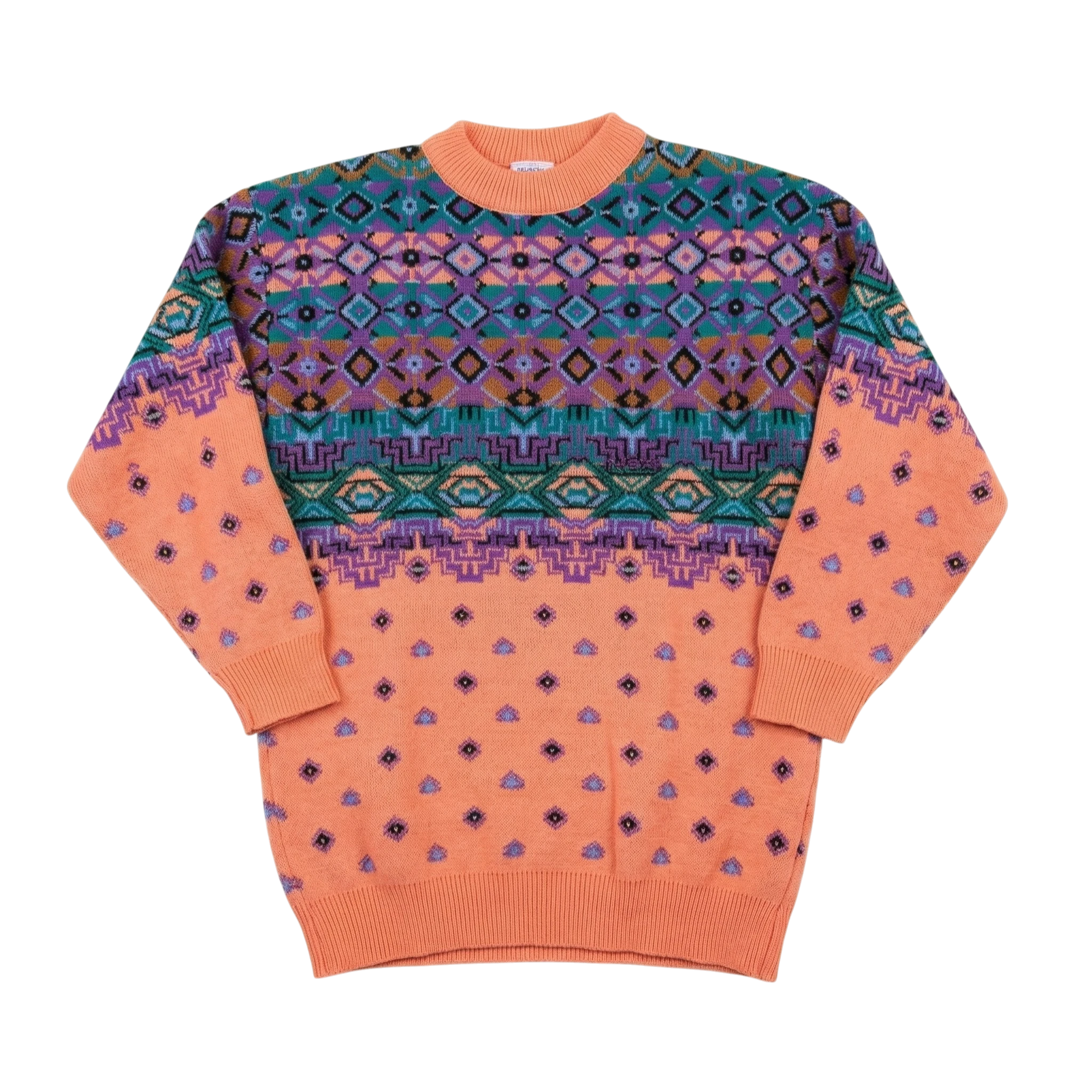 Reusch Sweter Koralowy Wełniany XL Vintage Retro Streetwear - widok ogólny przód vintage