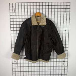 Shearling Kurtka Skórzana Brązowa L Vintage Streetwear - zdjęcie 2