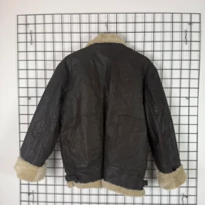 Shearling Kurtka Skórzana Brązowa L Vintage Streetwear - zdjęcie 3