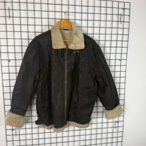 Shearling Kurtka Skórzana Brązowa L Vintage Streetwear - zdjęcie 4
