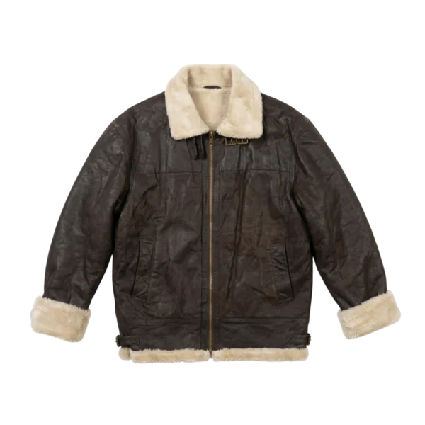 Shearling Kurtka Skórzana Brązowa L Vintage Streetwear - widok ogólny przód vintage