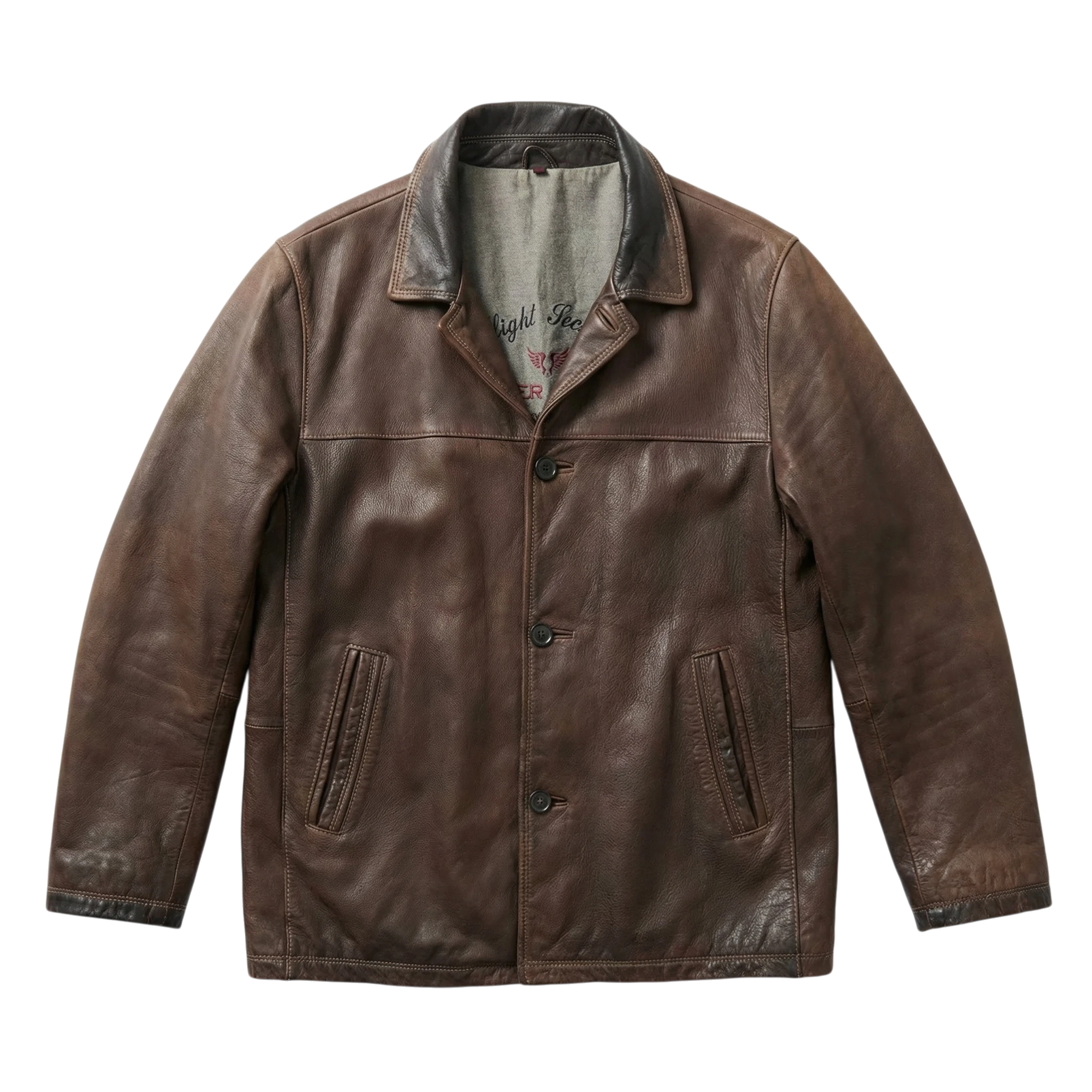 The Genuine Leather Kurtka Skórzana Brązowa XL Vintage Retro - widok ogólny przód vintage