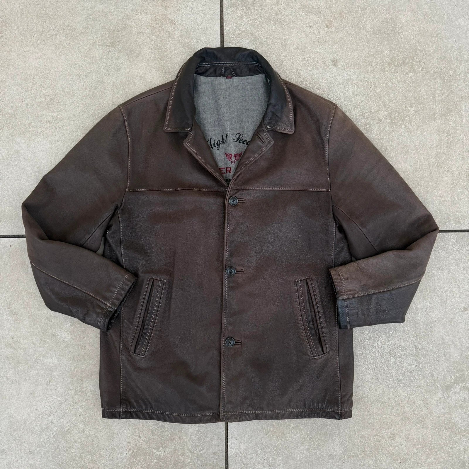 The Genuine Leather Kurtka Skórzana Brązowa XL Vintage Retro - widok ogólny przód vintage