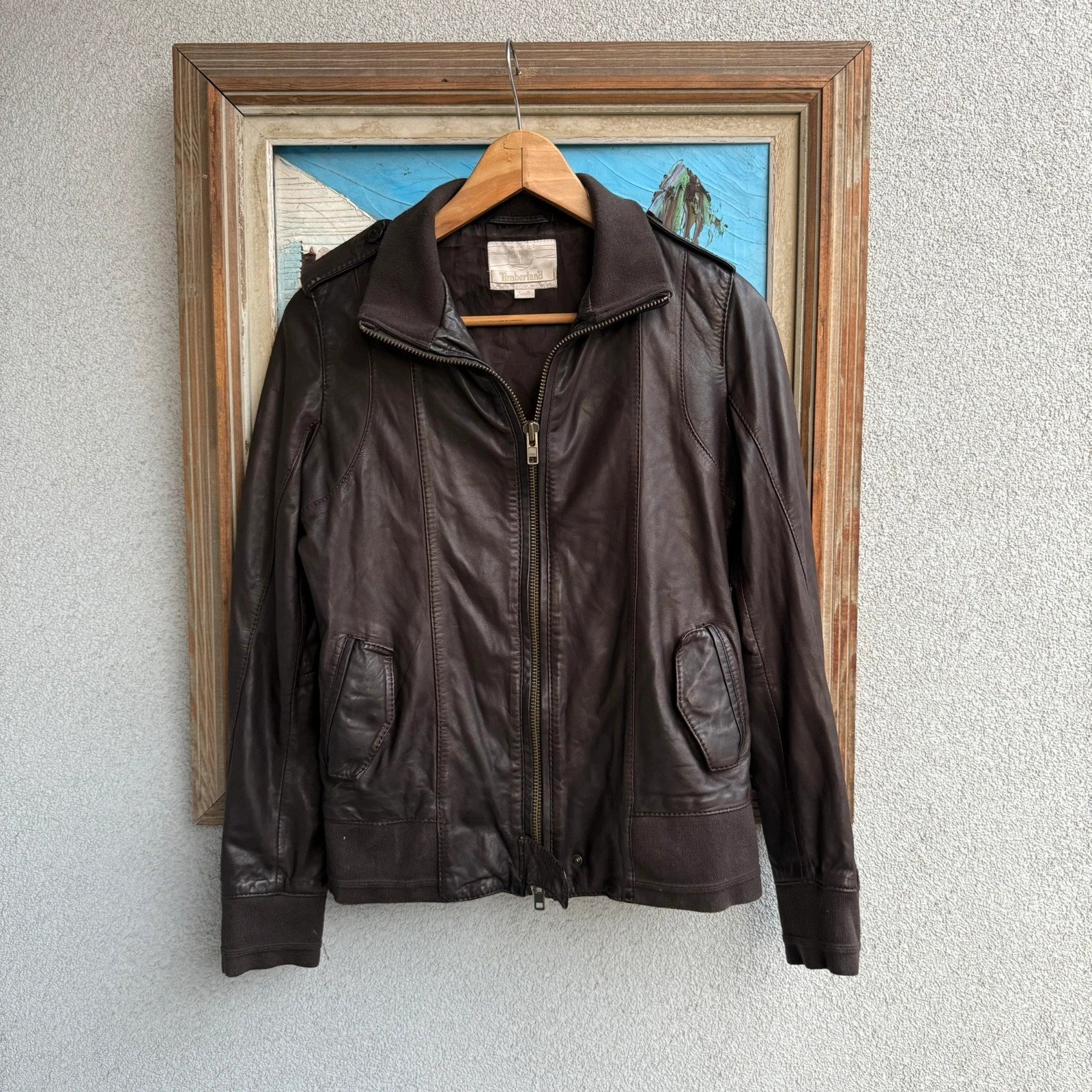 Timberland Kurtka Skórzana Cropped M Vintage Streetwear - widok ogólny przód vintage