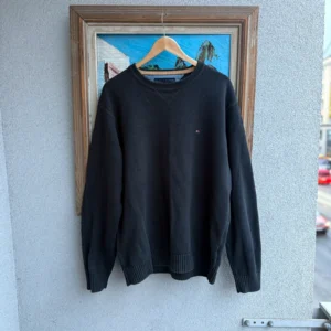 Tommy Hilfiger Sweter Czarny XL Vintage Retro Streetwear - zdjęcie 2