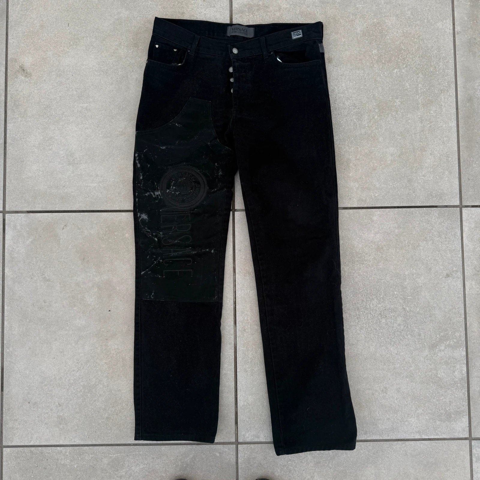 Versace Jeansy Spodnie Czarne XL Vintage Streetwear - widok ogólny przód vintage