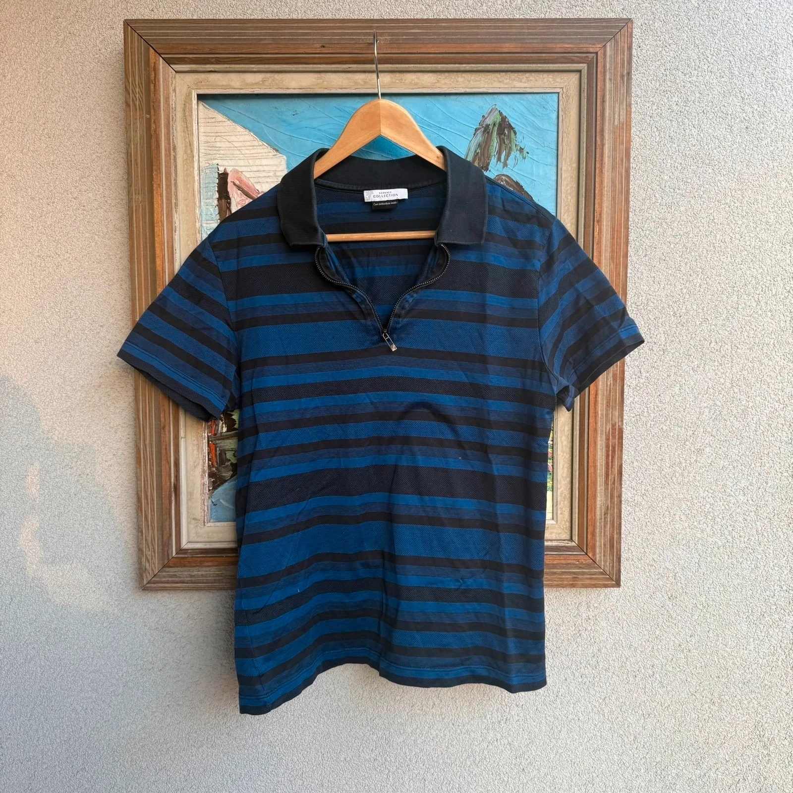 Versace Koszulka Polo w Paski L Vintage Streetwear - widok ogólny przód vintage