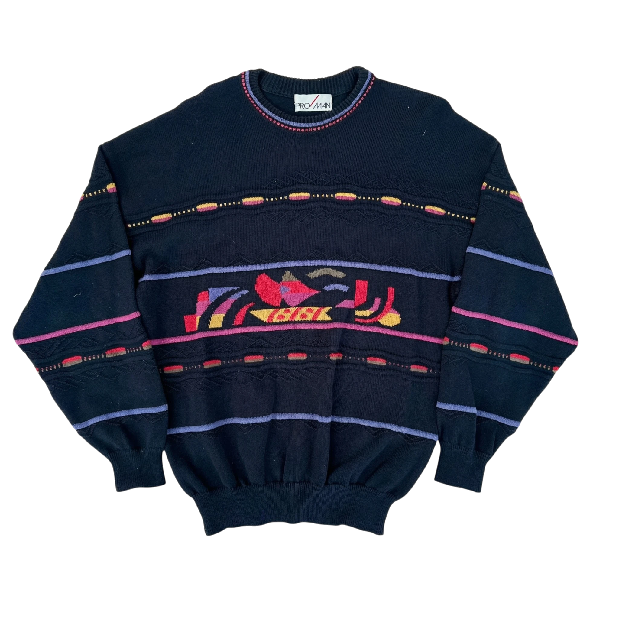 Vintage Love Sweter Pleciony Kolorowy L Vintage Streetwear - widok ogólny przód vintage