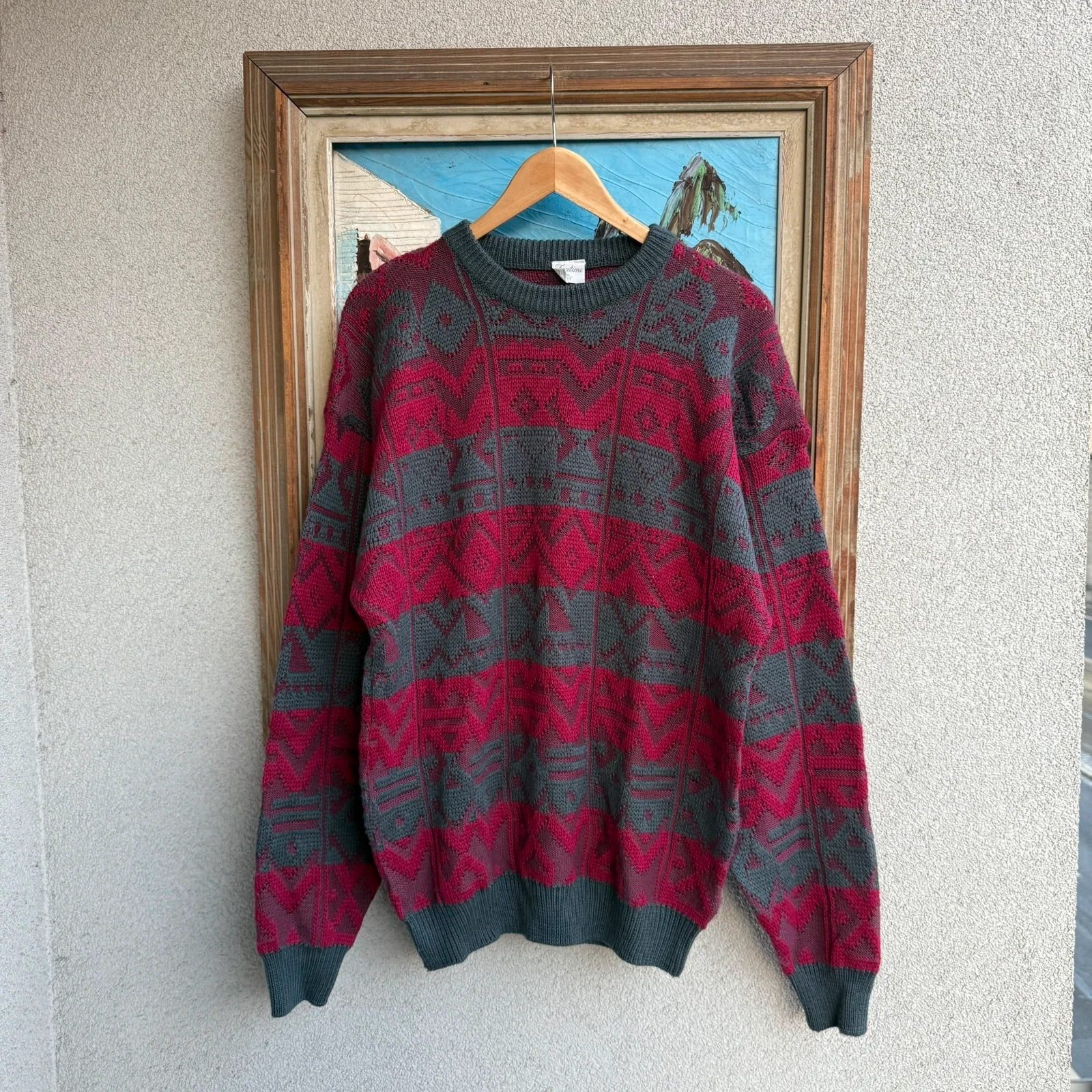 Vintage Love Sweter Wełniany Wzory XXL Vintage Streetwear - widok ogólny przód vintage