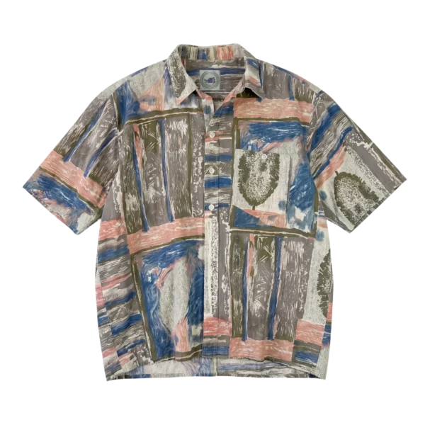 Abstract Koszula Hawajska Print L Vintage Retro Streetwear - widok ogólny przód vintage