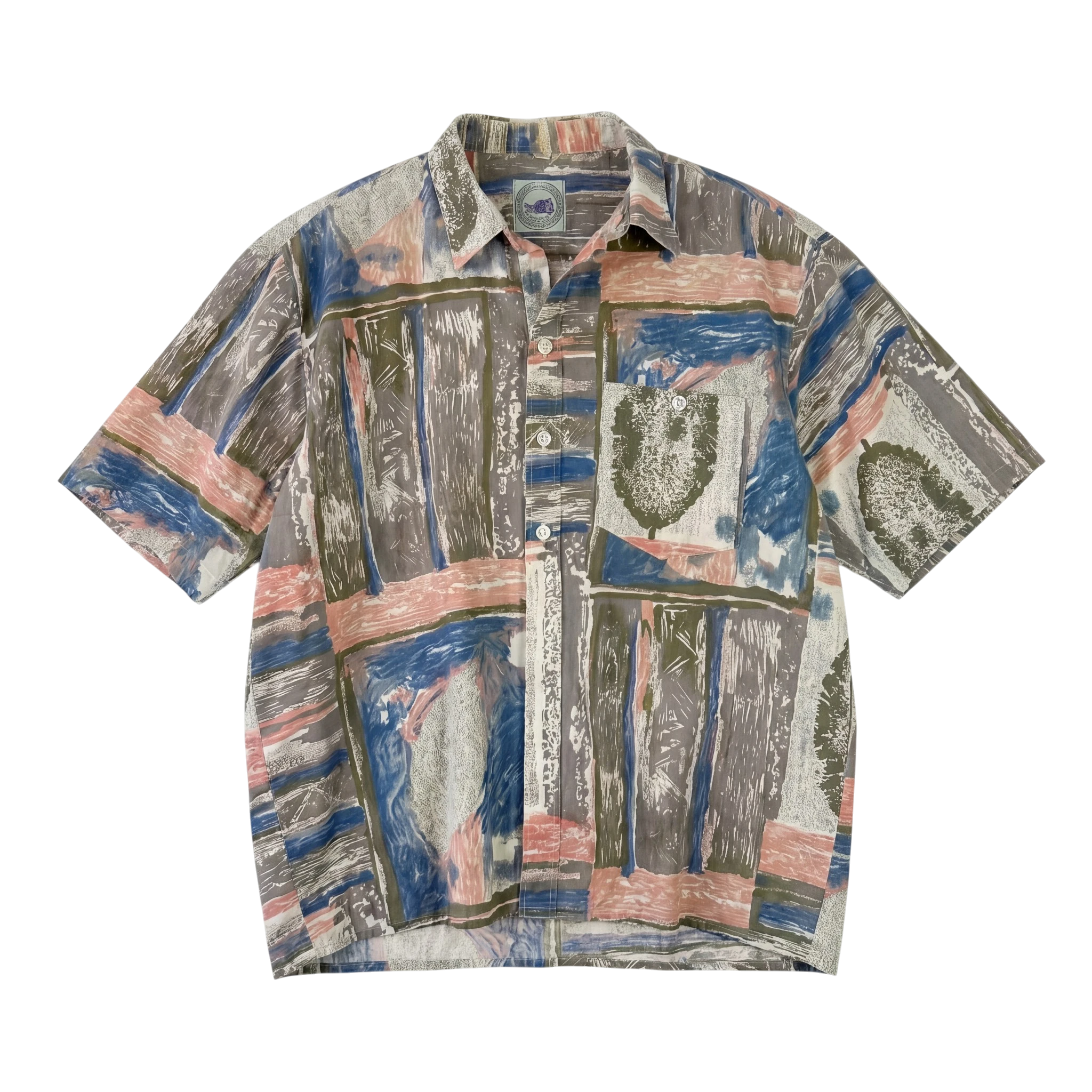 Abstract Koszula Hawajska Print L Vintage Retro Streetwear - widok ogólny przód vintage