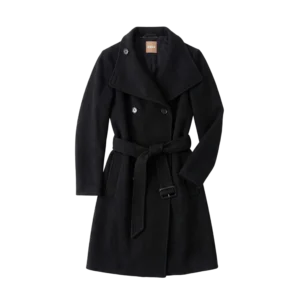 Boss Płaszcz Czarny z Paskiem 38 Vintage Retro Streetwear - widok ogólny przód vintage