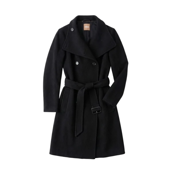 Boss Płaszcz Czarny z Paskiem 38 Vintage Retro Streetwear - widok ogólny przód vintage