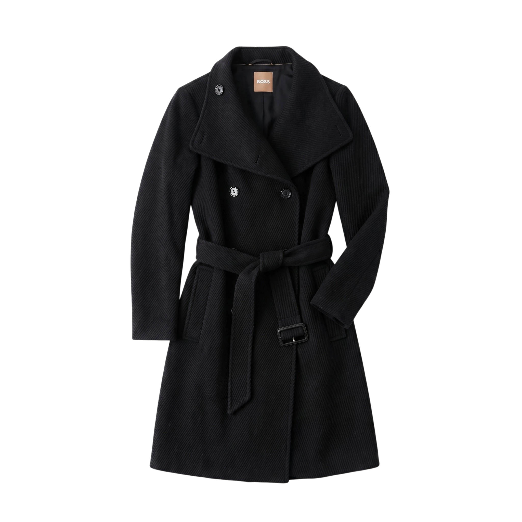 Boss Płaszcz Czarny z Paskiem 38 Vintage Retro Streetwear - widok ogólny przód vintage
