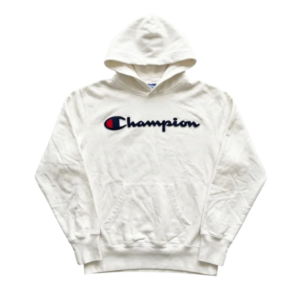 Champion Bluza z Kapturem Biała M Vintage Streetwear - widok ogólny przód vintage