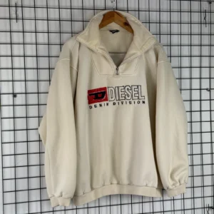 Diesel Bluza Half ZIP Retro Kremowa XL Vintage Streetwear - zdjęcie 3