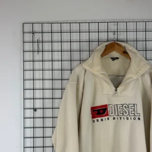 Diesel Bluza Half ZIP Retro Kremowa XL Vintage Streetwear - zdjęcie 4