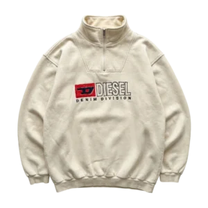 Diesel Bluza Half ZIP Retro Kremowa XL Vintage Streetwear - widok ogólny przód vintage