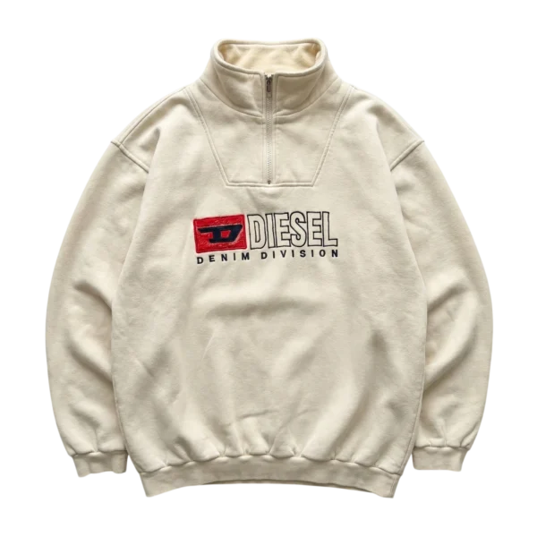 Diesel Bluza Half ZIP Retro Kremowa XL Vintage Streetwear - widok ogólny przód vintage